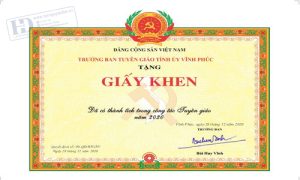 Giấy Khen Ban Tuyên Giáo Vĩnh Phúc