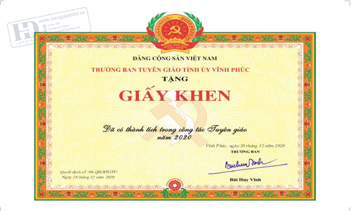 Giấy Khen Ban Tuyên Giáo Vĩnh Phúc