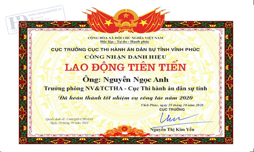 Giấy Khen Cục Thi Hành Án 1