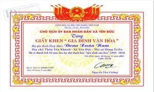 Giấy Khen Gia Đình Văn Hóa
