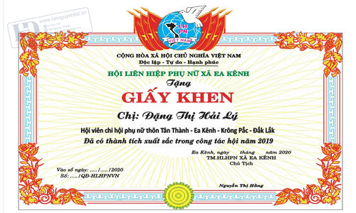 Giấy Khen Hội Phụ Nữ Xã 1