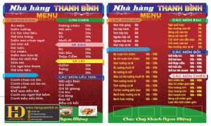 Menu Nhà Hàng Thanh Bình