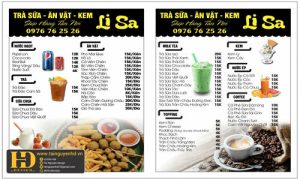 Menu Quán Kem, Trà Sữa Lisa