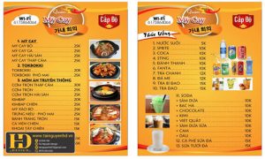 Menu Quán Mỳ Cay