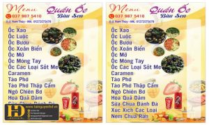 Menu Quán Ốc Bàu Sen