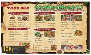 Menu Quán Ốc Sinh Viên