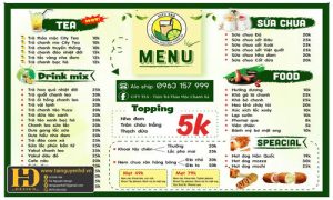 Menu Tiệm Trà Xanh Thảo Mộc
