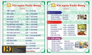Menu Vịt Quay Tuấn Hưng