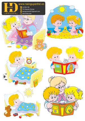 Vector Bé Trai, Bé Gái Vui Chơi, Học Tập (10)