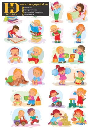 Vector Bé Trai, Bé Gái Vui Chơi, Học Tập (11)