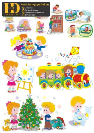 Vector Bé Trai, Bé Gái Vui Chơi, Học Tập (12)
