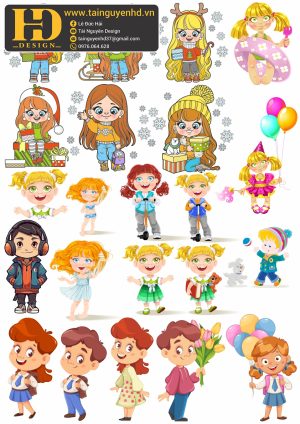 Vector Bé Trai, Bé Gái Vui Chơi, Học Tập (15)
