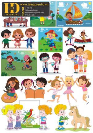 Vector Bé Trai, Bé Gái Vui Chơi, Học Tập (3)