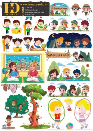Vector Bé Trai, Bé Gái Vui Chơi, Học Tập (4)