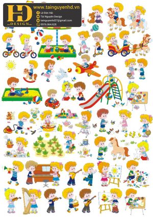 Vector Bé Trai, Bé Gái Vui Chơi, Học Tập (6)