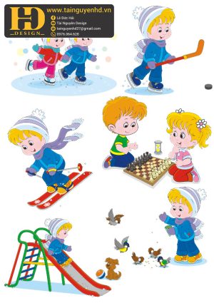 Vector Em Bé Mầm Non Chơi Nhạc Cụ, Học Tập (9)