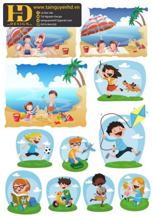 Vector Em Bé Và Biển, Children and Beach (3)