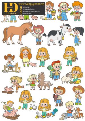 Vector Em Bé Và Động Vật