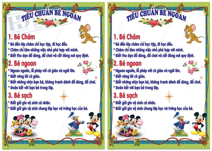 Bảng Tiêu Chuẩn Bé Ngoan