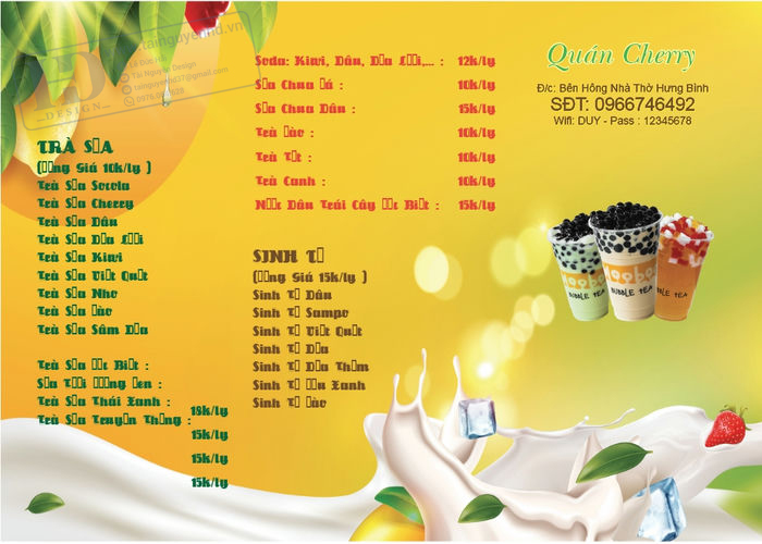 Menu Quán Trà Sữa Cherry
