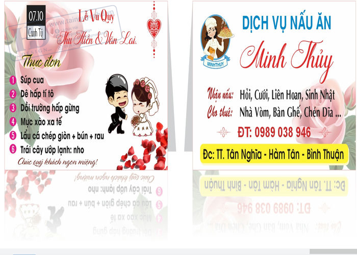 Menu Thực Đơn Tiệc Cưới 1