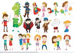 Vector Em Bé, Học Sinh Hóa Trang Nhân Vật