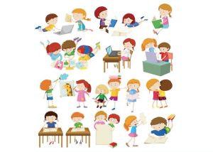 Vector Em Bé Học Sinh Học Tập, Làm Bài