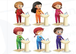 Vector Em Bé Học Sinh Rửa Tay
