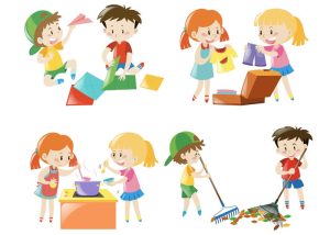 Vector Em Bé Làm Việc, Trồng Cây, Nấu Ăn 1