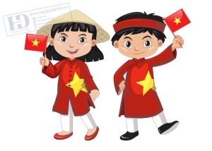 Vector Hai Em Bé Cầm Lá Cờ