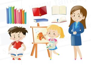 Vector Học Sinh Và Cô Giáo