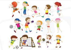 Vector Học Sinh Vui Chơi Thể Thao Đá Bóng, Nhảy Dây