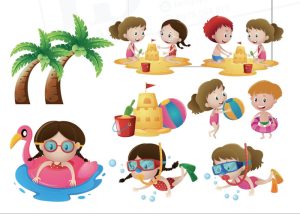 Vector Trẻ Em Chơi Cát, Bơi Lội