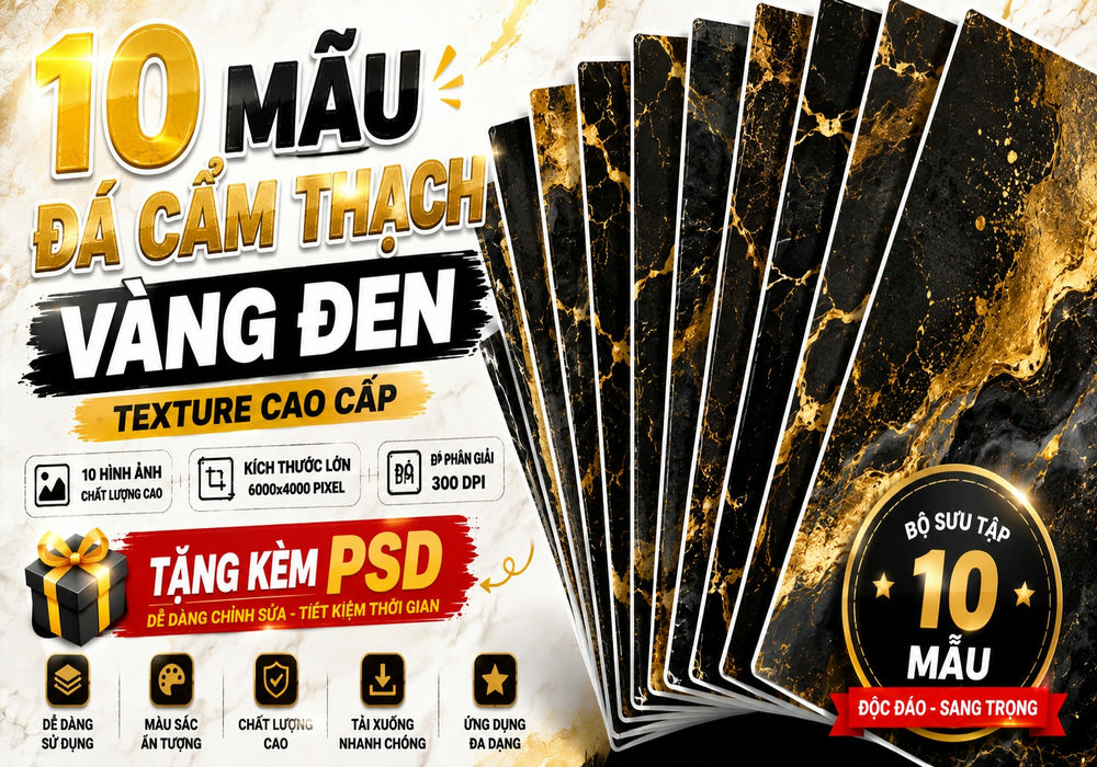 10 Họa tiết vân đá cẩm thạch vàng và đen trừu tượng