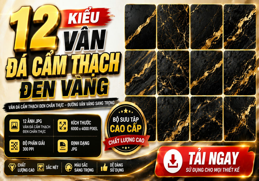 12 kiểu vân đá cẩm thạch đen vàng
