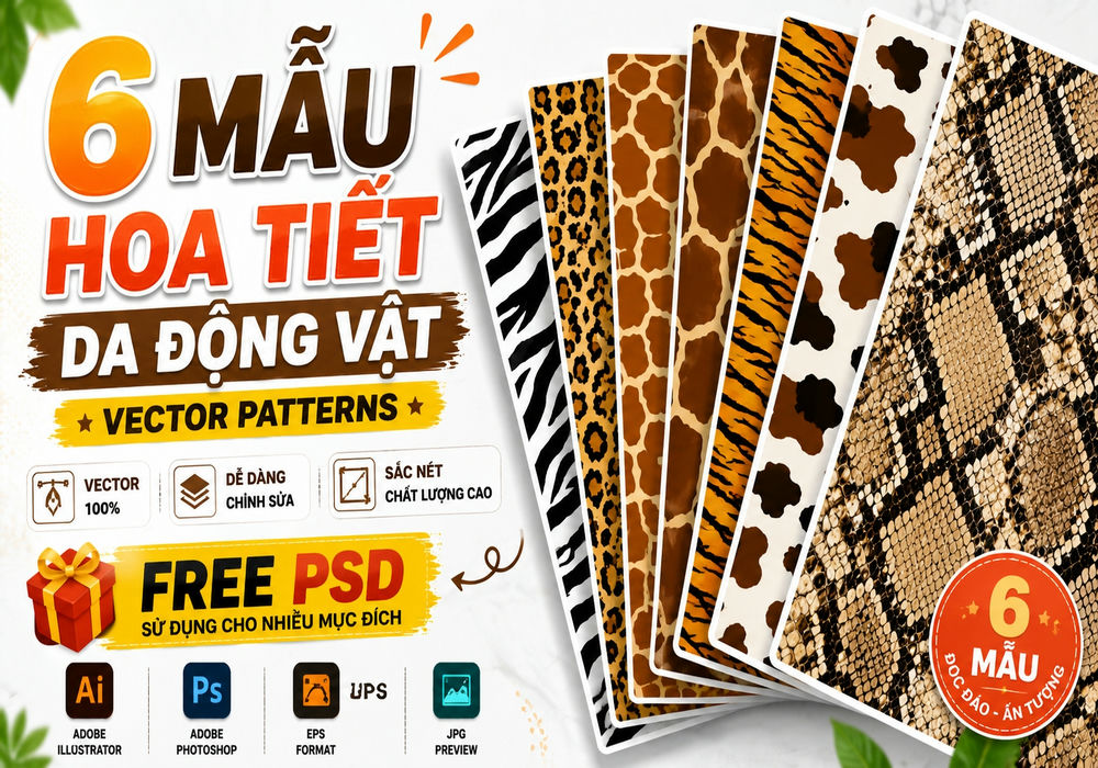 6 mẫu họa tiết da động vật dạng vector