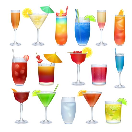 Bộ hình ảnh vector cocktail nhiều màu sắc