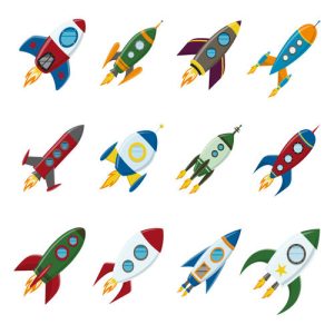 Bộ hình ảnh vector phóng tàu vũ trụ cổ điển