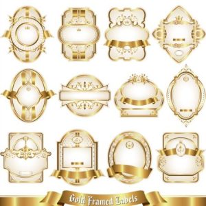 Bộ nhãn màu trắng với viền vàng, vector 04