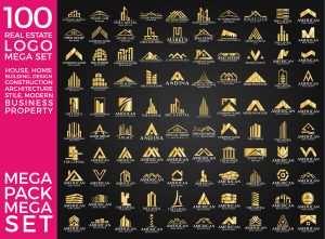 Bộ sưu tập khổng lồ 100 logo bất động sản vàng (dạng vector)