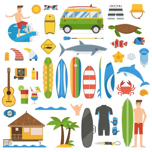 Bộ vật phẩm kỳ nghỉ lướt sóng mùa hè
