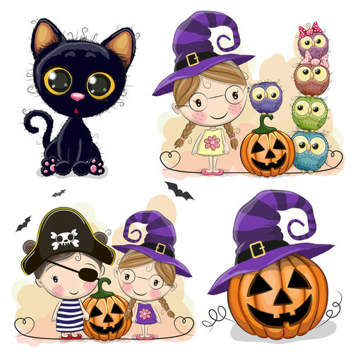 Các yếu tố Halloween với hình ảnh hoạt hình trẻ em dễ thương