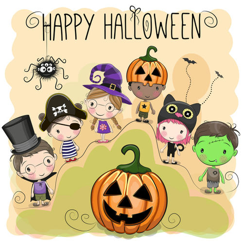 Halloween với hình ảnh hoạt hình trẻ em dễ thương dạng vector 02