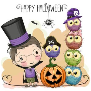Halloween với hình ảnh hoạt hình trẻ em dễ thương dạng vector 03
