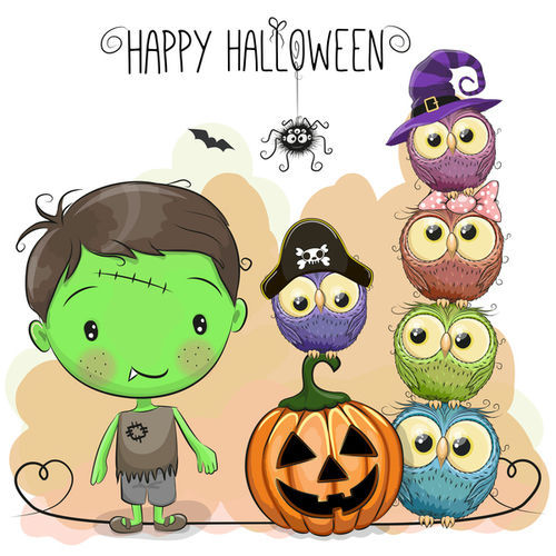 Halloween với hình ảnh hoạt hình trẻ em dễ thương dạng vector 04