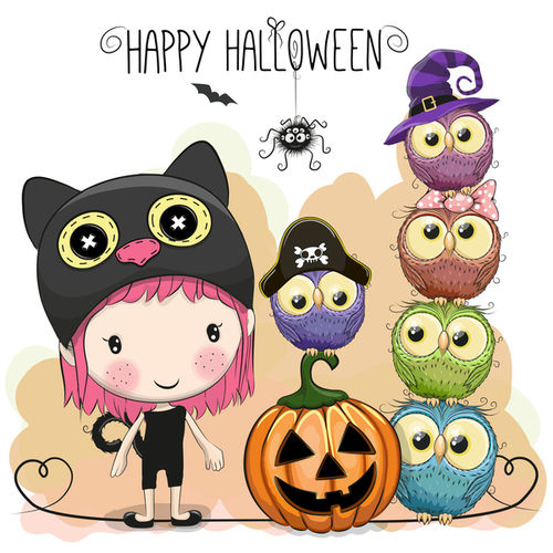 Halloween với hình ảnh hoạt hình trẻ em dễ thương dạng vector 05