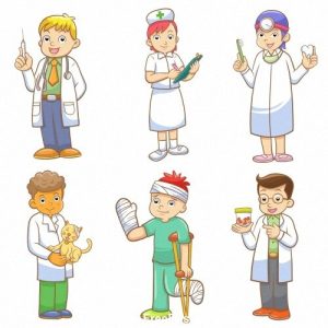 Hình ảnh hoạt hình bác sĩ, y tá và bệnh nhân