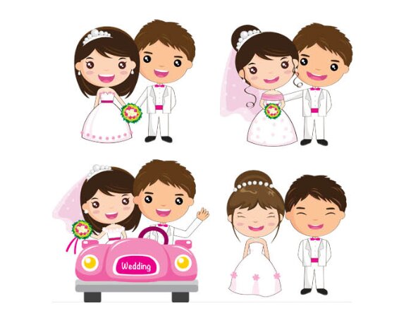 Hình ảnh hoạt hình cặp đôi đám cưới (vector)