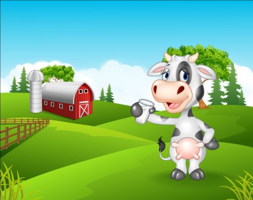 Hình ảnh hoạt hình con bò với trang trại 1