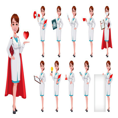 Hình ảnh hoạt hình minh họa nữ bác sĩ trẻ đẹp